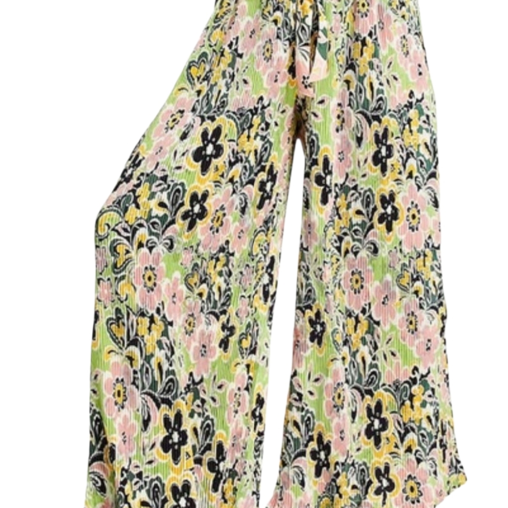 ASOS Topshop Tall 60s Floral Plisse Wide Leg Beach Pants Sz 0-2 Tall - Picture 3 of 11